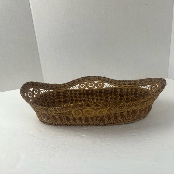 Fine woven vintage hand-made pine needle oval lace basket-Folk Art - Picture 15 of 15